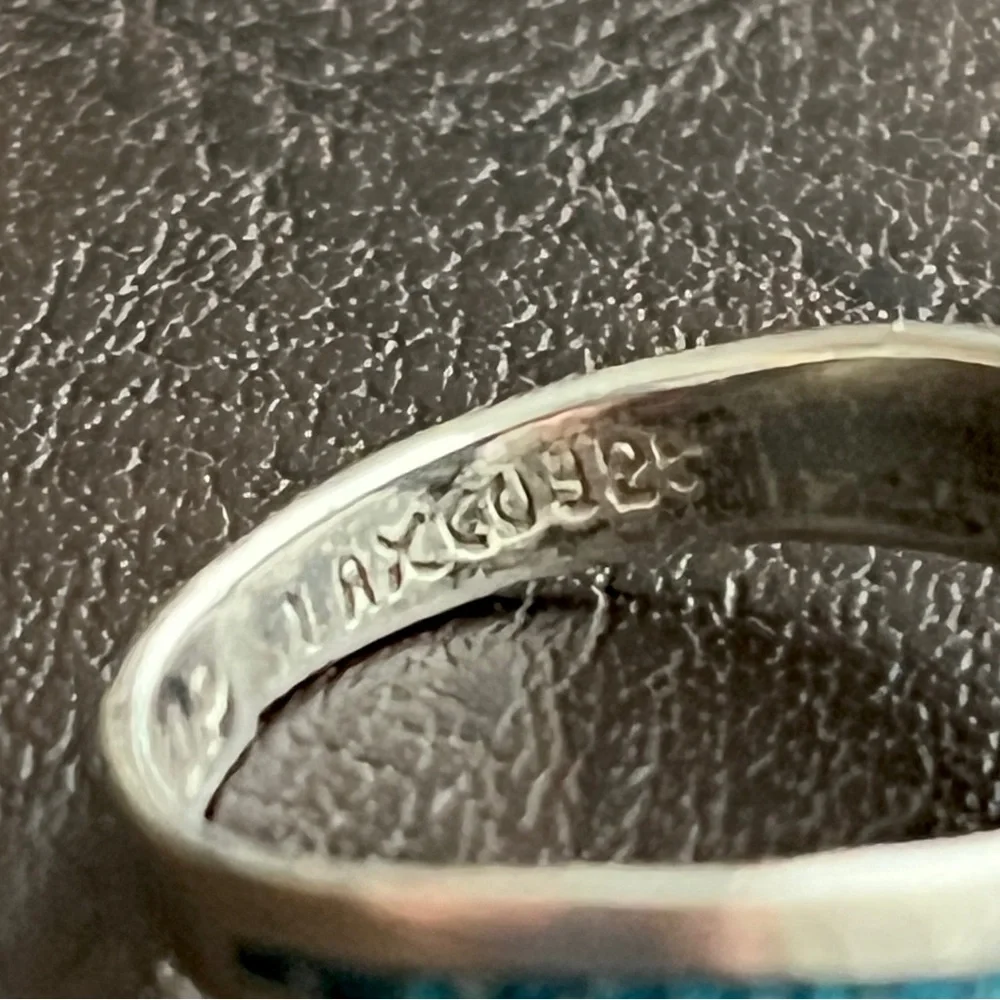 Vintage Taxco Mexico sterling silver crushed turquoise ring